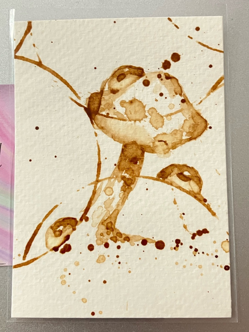 Aceo original coffee mushroom ladybug art ATC miniature gift EAE